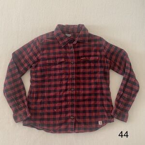 Carhartt Shirt Women L Long Sleeve Pockets Button Front Plaid Casual Cotton READ